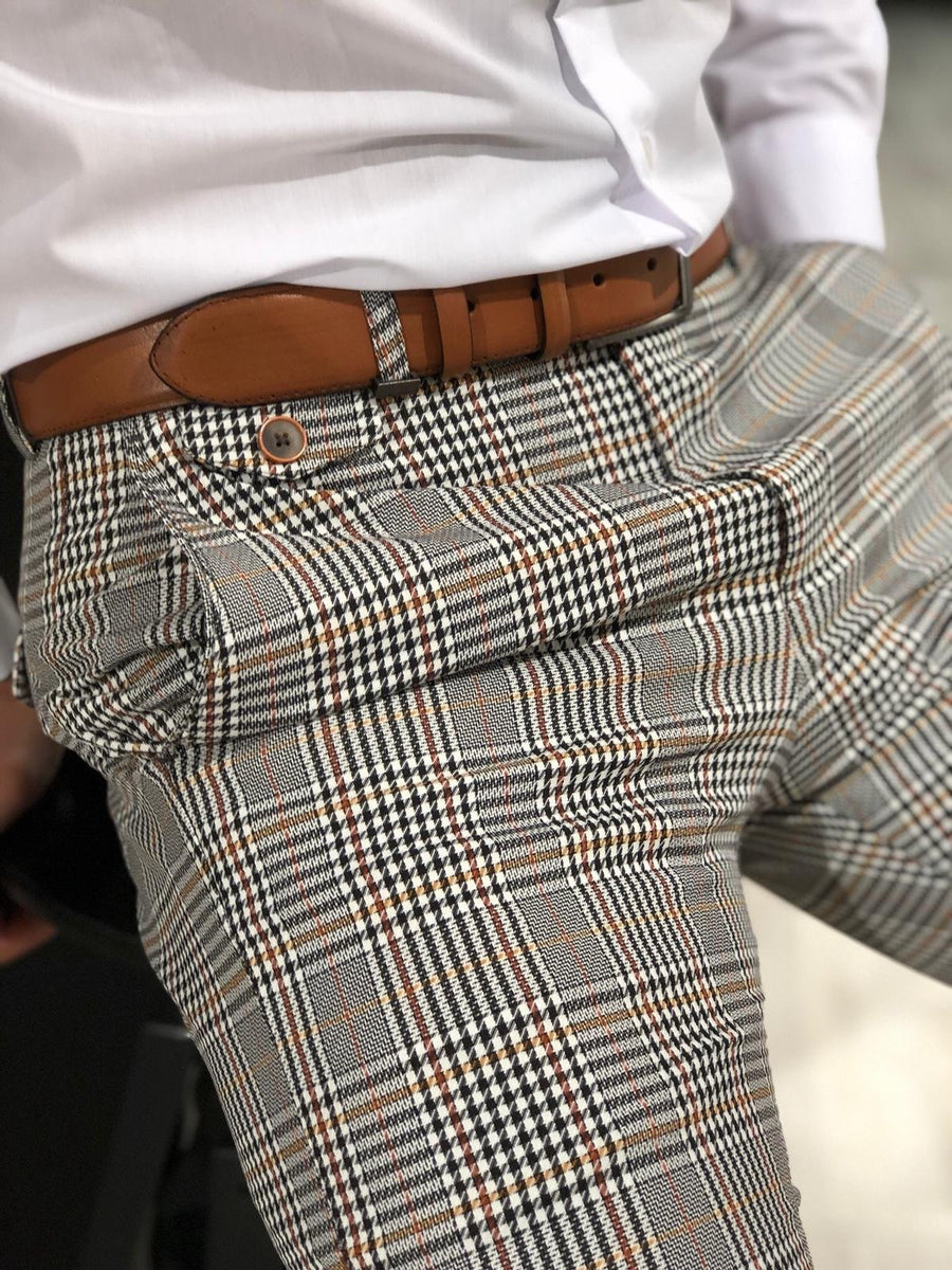 Ferra Slim Fit Plaid Pants in Orange