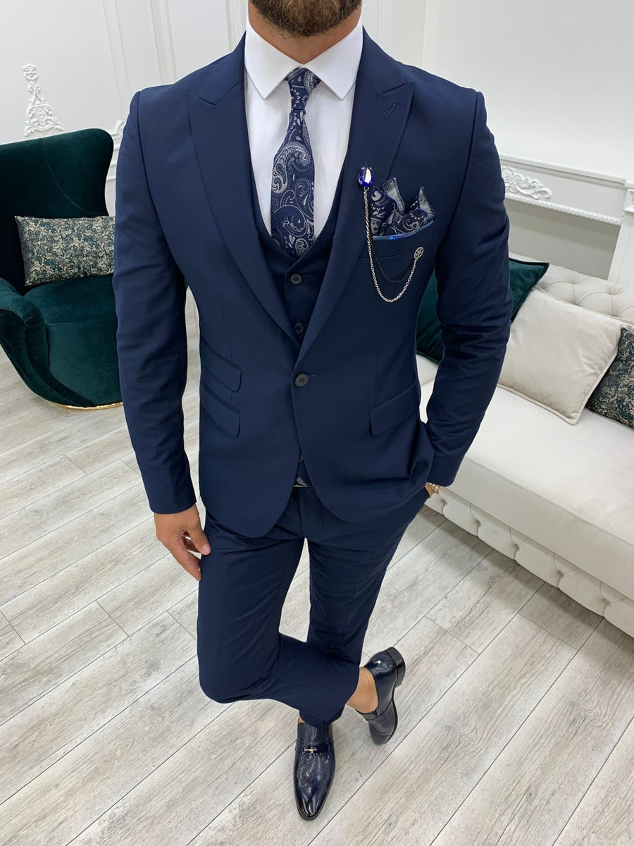 Forenzax Navy Blue Slim Fit Suit | VICLAN