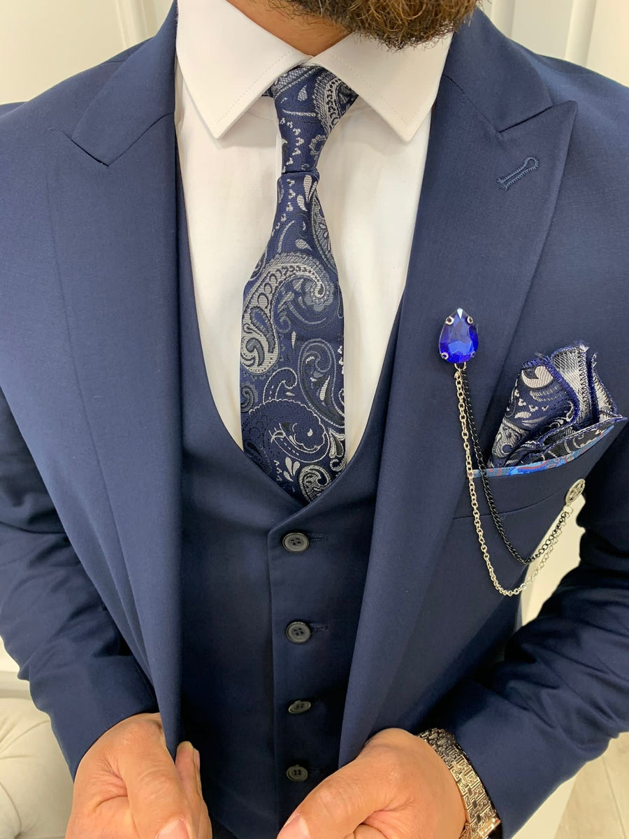 Forenzax Navy Blue Slim Fit Suit | VICLAN