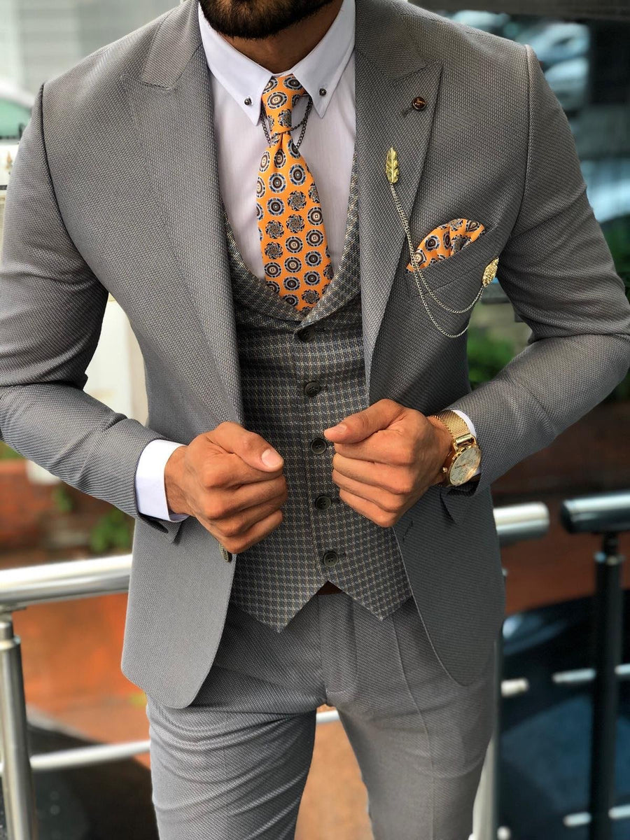 Slim-Fit Pattered Suit Vest Gray | VICLAN