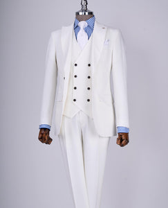 Bojoni Chicago Slim Fit Special Design White Suit