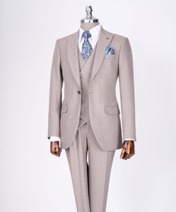 Bojoni Chicago Slim Fit Special Design Light Beige Suit