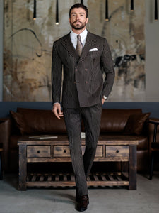 Brown Striped Double Breasted Suit 2-Piece