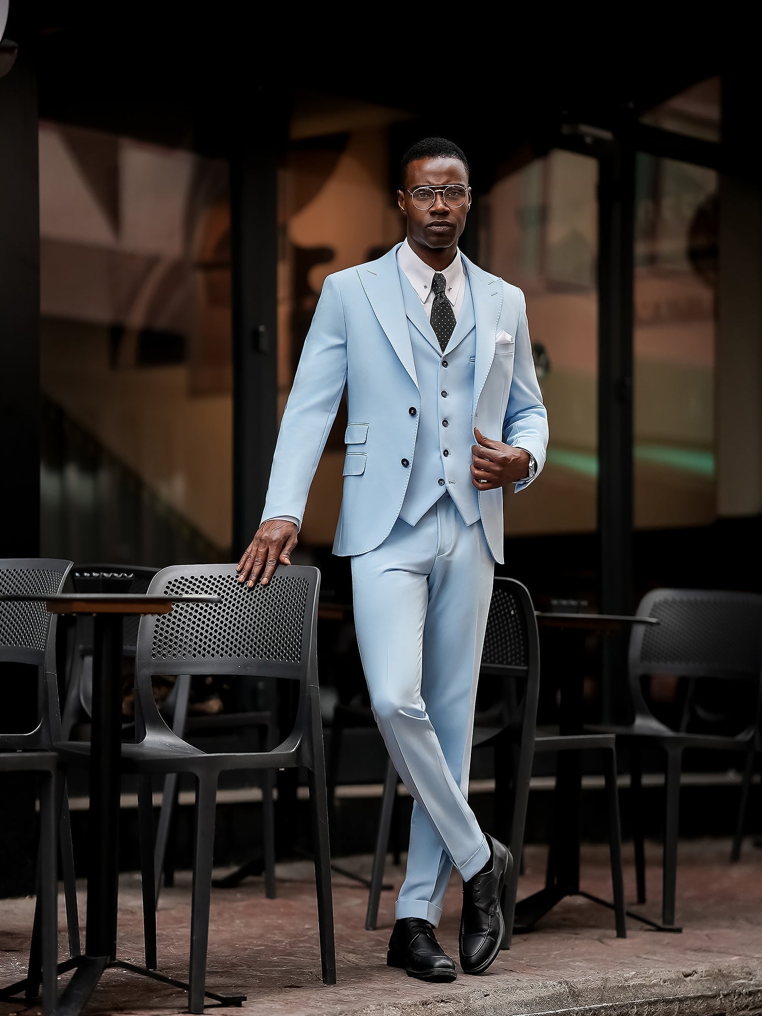 Sky-Blue Slim-Fit Suit 3-Piece