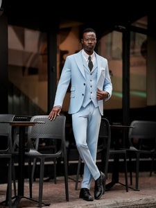 Sky-Blue Slim-Fit Suit 3-Piece