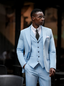 Sky-Blue Slim-Fit Suit 3-Piece