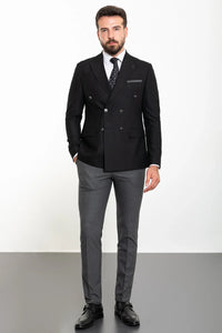 Bojoni Capena Black Double Breasted Slim Fit Suit