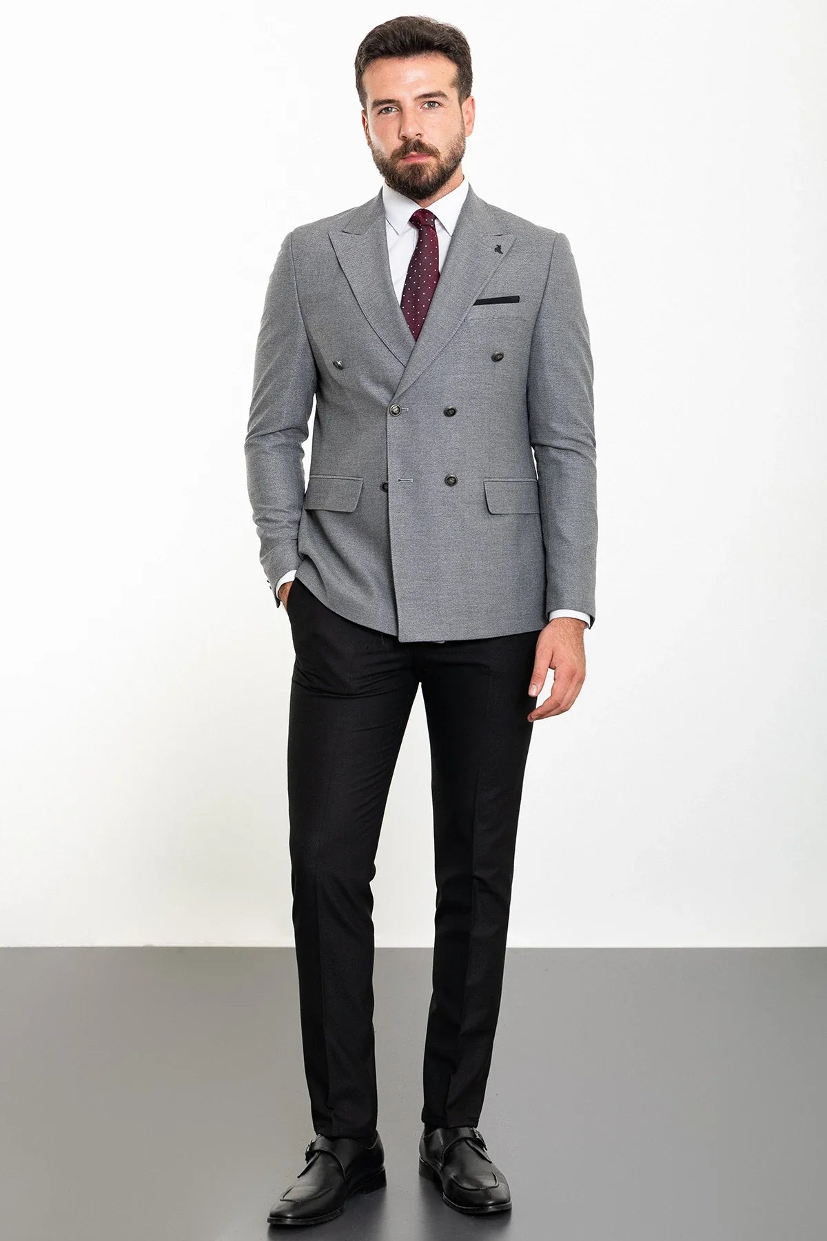 Bojoni Capena Gray Double Breasted Slim Fit Suit