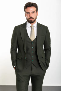 Bojoni Capena Plain Slim Fit  Khaki Wide Neck Wool Suit