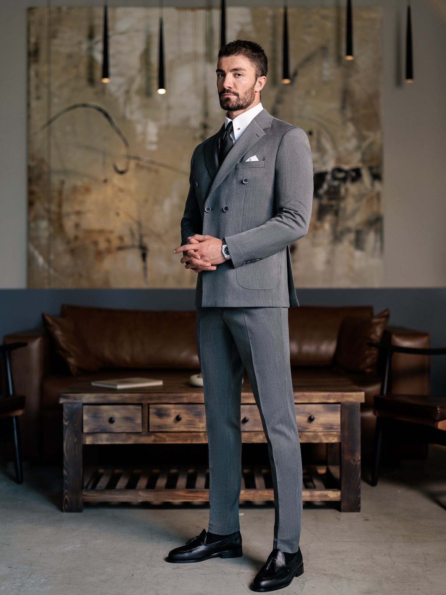 Grey Double Breasted Suit 2-Piece