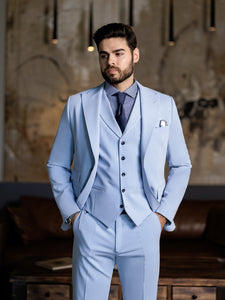 Sky-Blue Slim-Fit Suit 3-Piece