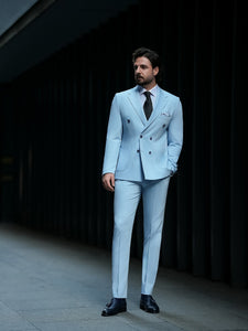 Sky-Blue Double Breasted Suit 2-Piece