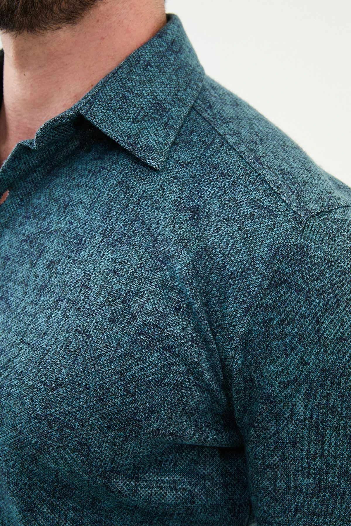 Bojoni Capena Patterned Slim Fit Green Shirt