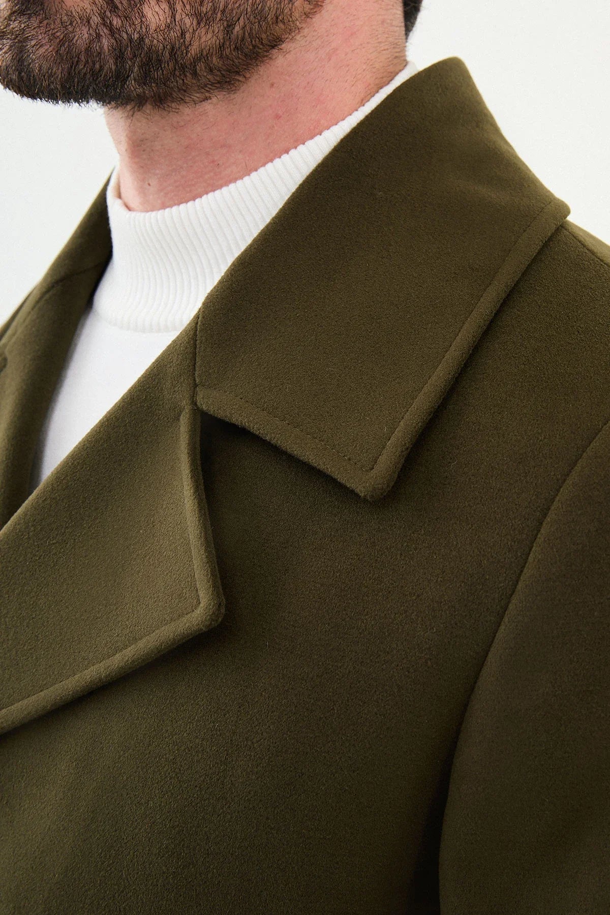 Bojoni Capena Plain Slim Fit Wool  Khaki Coat