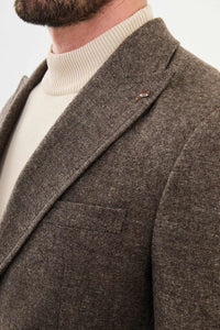 Bojoni Capena Riffled Slim Fit Belt Detailed Wide Collar Brown Wool  Suit