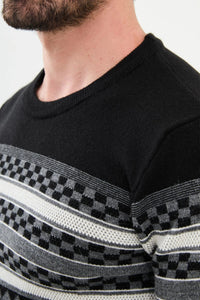 Bojoni Capena Patterned Slim Fit Crew Neck Black Knitwear Sweater