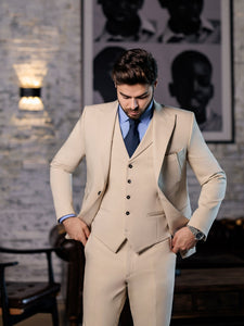 Beige Slim-Fit Suit 3-Piece