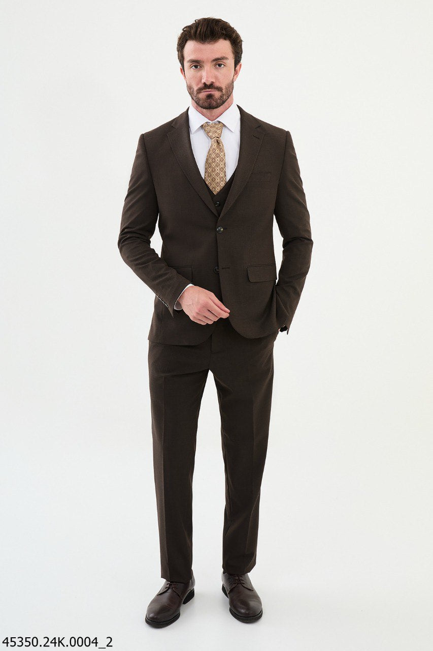 Bojoni Belmonte Brown Plaid Classic Slim Fit Suit