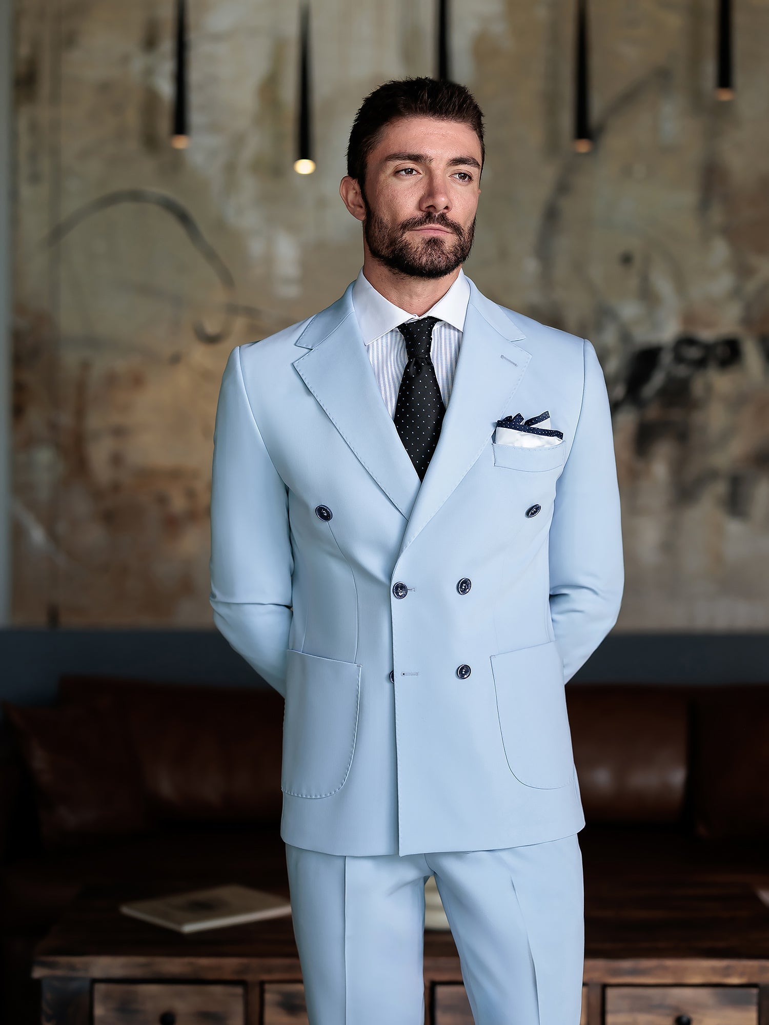 Sky-Blue Double Breasted Suit 2-Piece