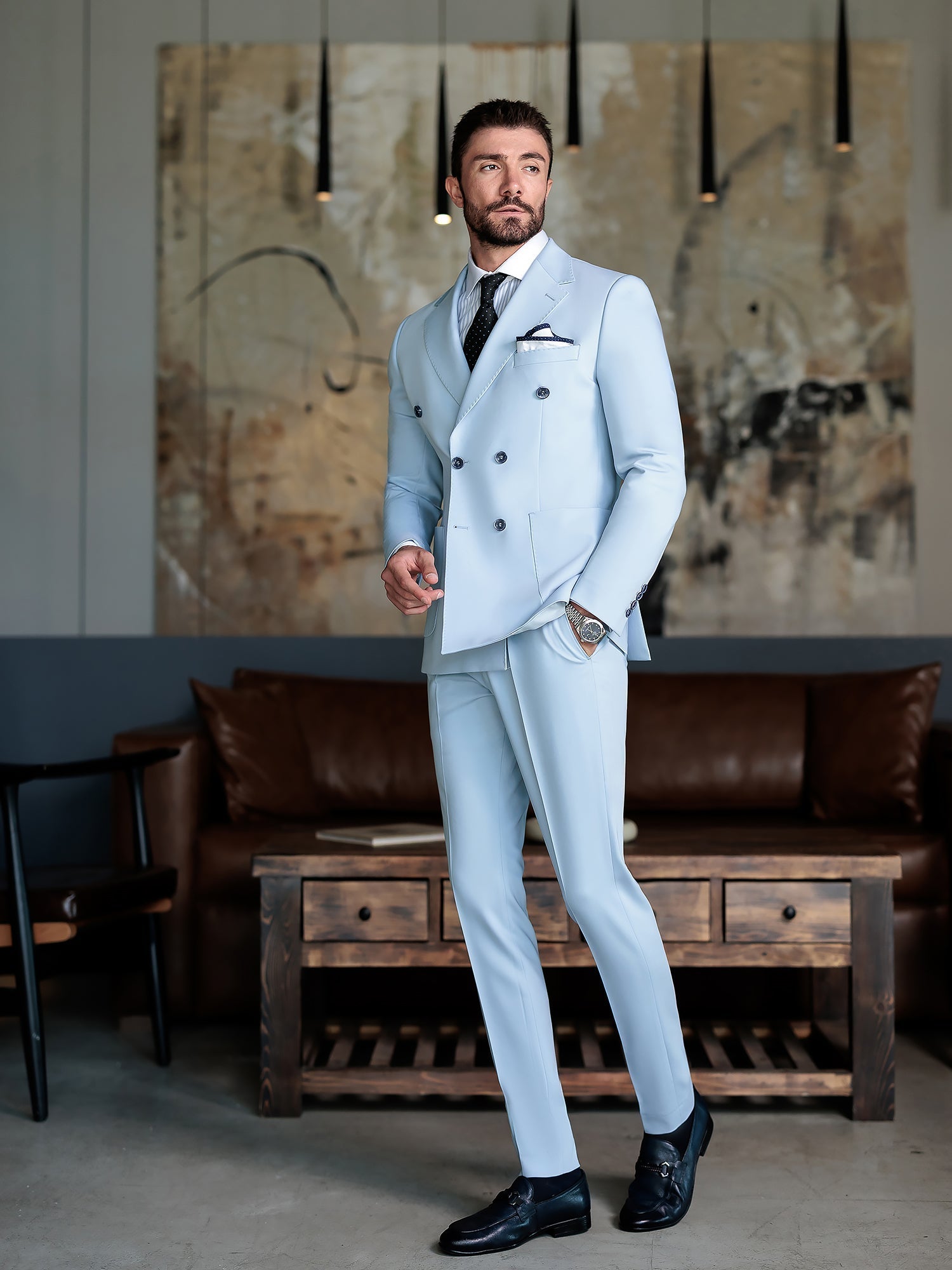 Sky-Blue Double Breasted Suit 2-Piece