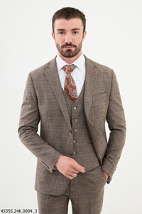 Bojoni Belmonte Camel Plaid Patterned Slim Fit Suit