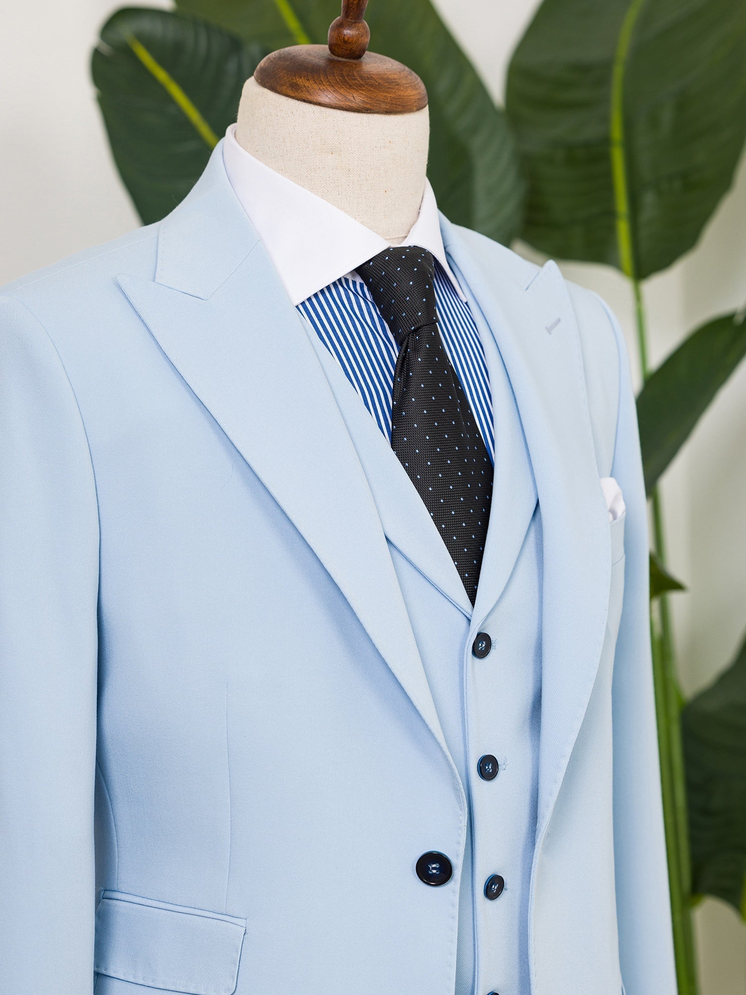 Sky-Blue Slim-Fit Suit 3-Piece