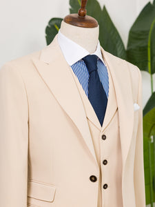 Beige Slim-Fit Suit 3-Piece