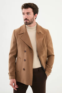 Bojoni Capena Plain Slim Fit Wool  Beige Coat