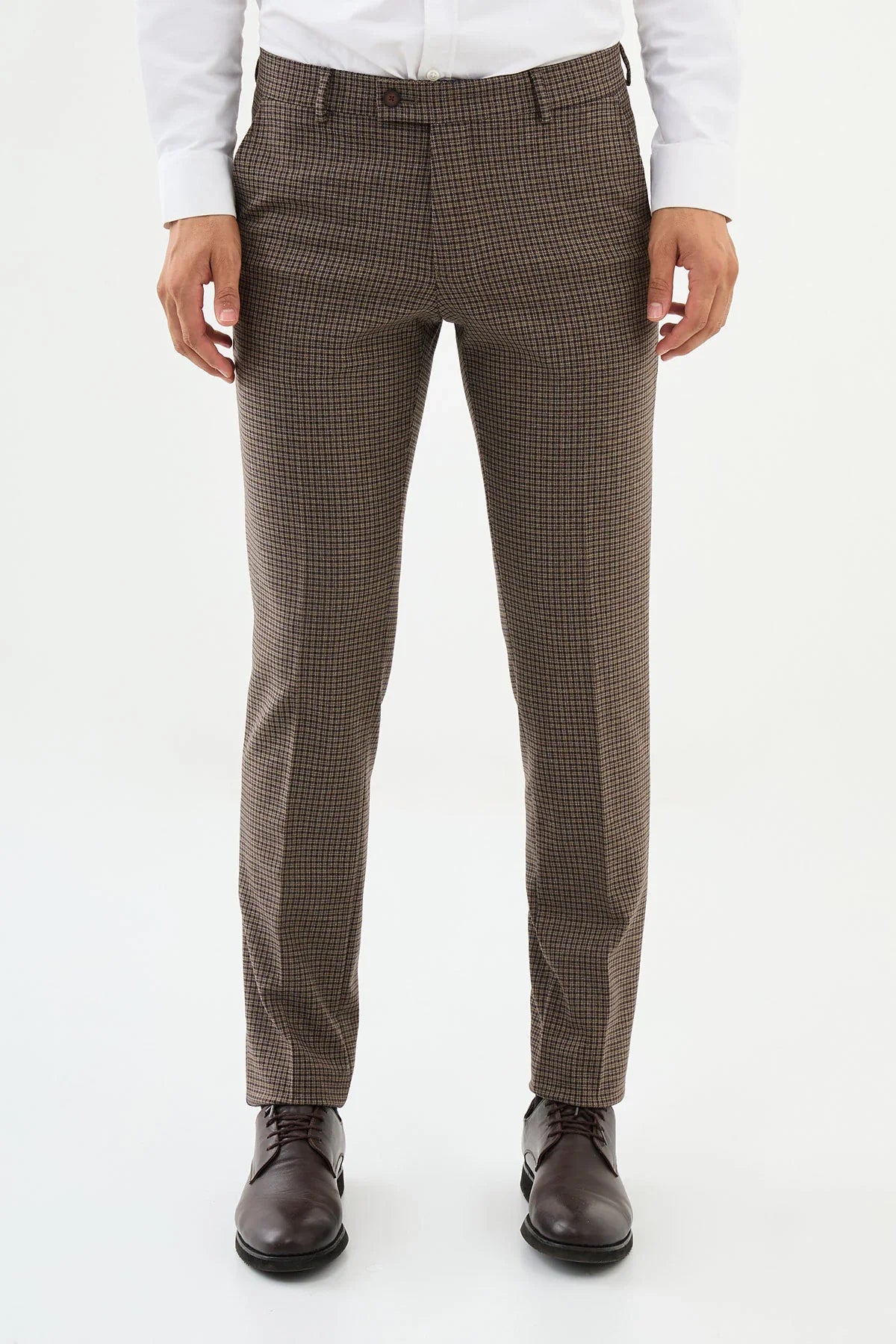 Bojoni Omaha Checkered Slim Fit Classic Brown  Trousers