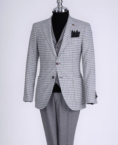 Bojoni Chicago Slim Fit Checked Gray Suit