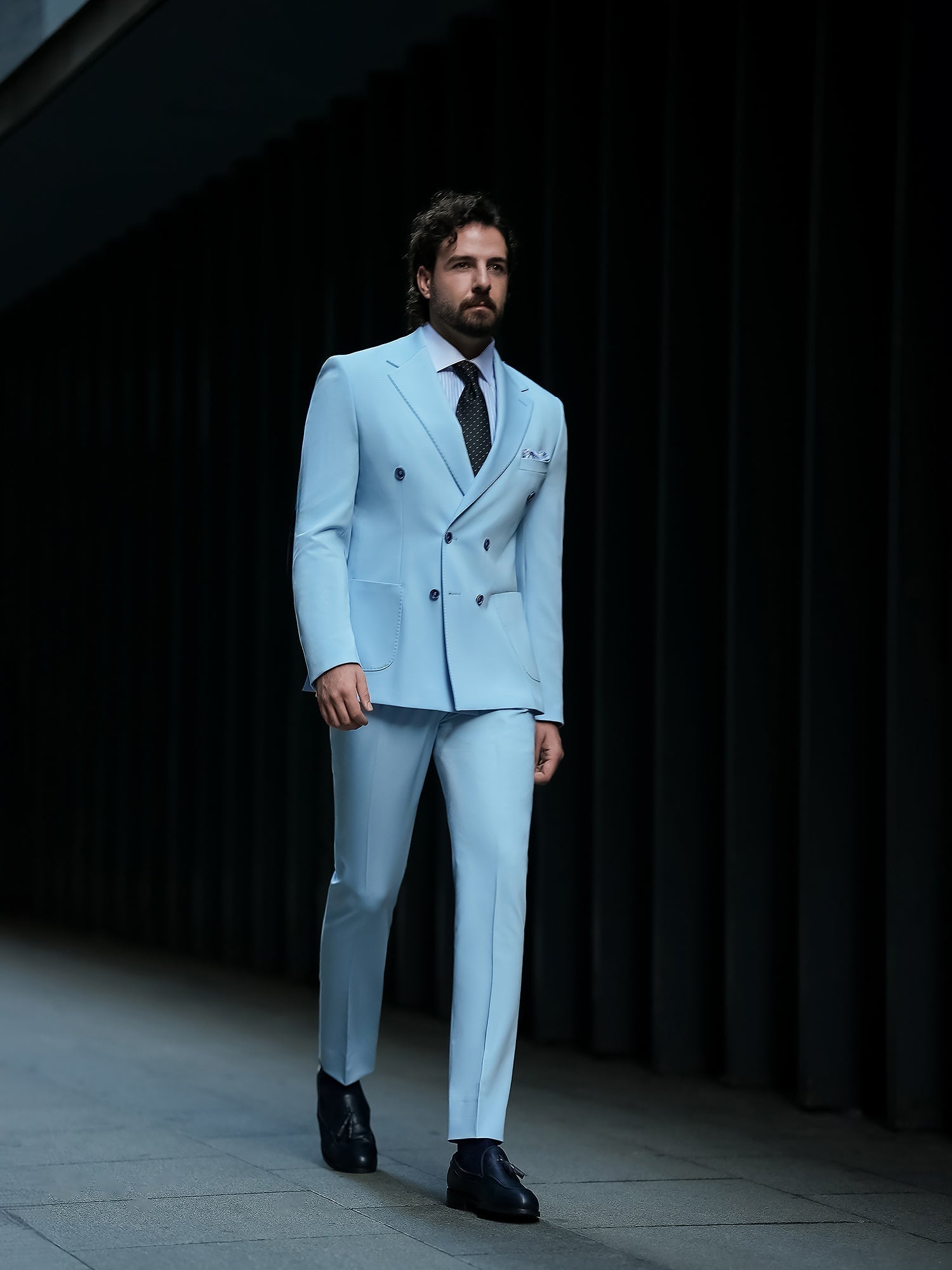 Sky-Blue Double Breasted Suit 2-Piece