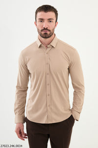 Bojoni Belmonte Slim Fit Beige Shirt