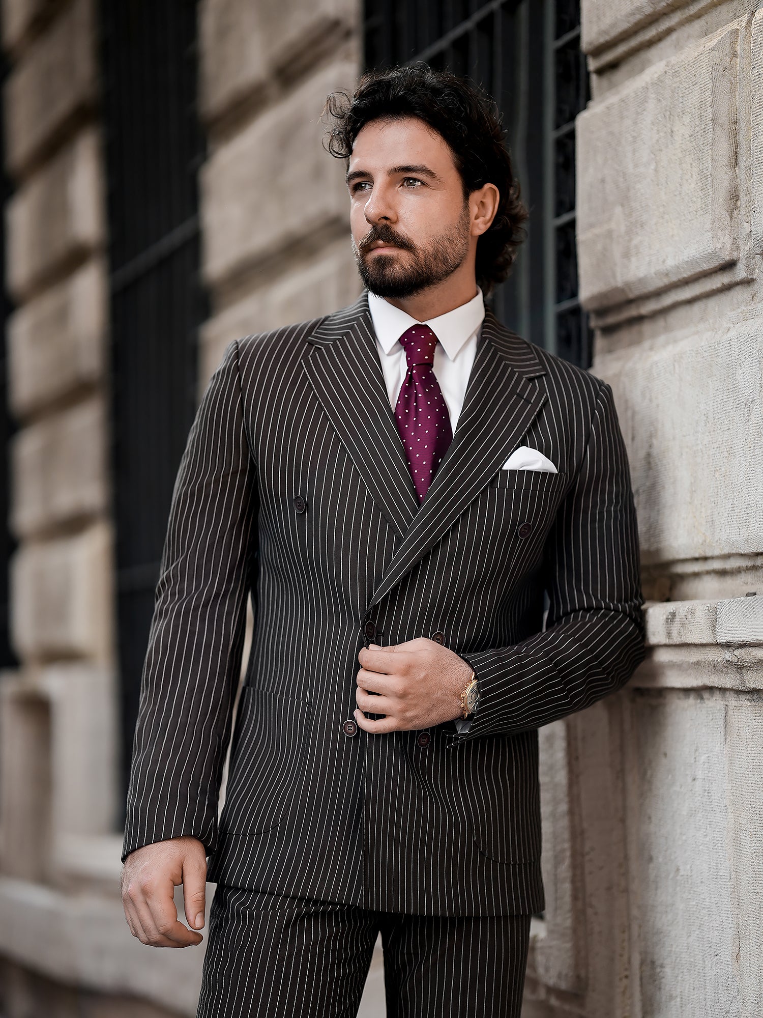 Brown Striped Double Breasted Suit 2-Piece