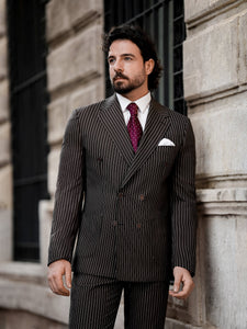 Brown Striped Double Breasted Suit 2-Piece