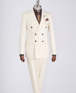 Bojoni Chicago Slim Fit Special Design Double Breasted Beige Suit