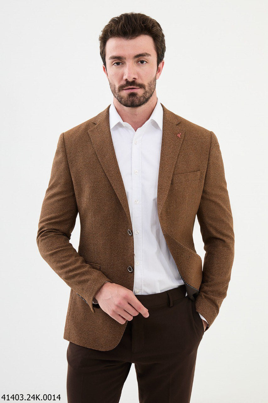 Bojoni Belmonte  Slim Fit Mono Collar Camel Blazer