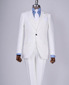 Bojoni Chicago Slim Fit Special Design White Suit