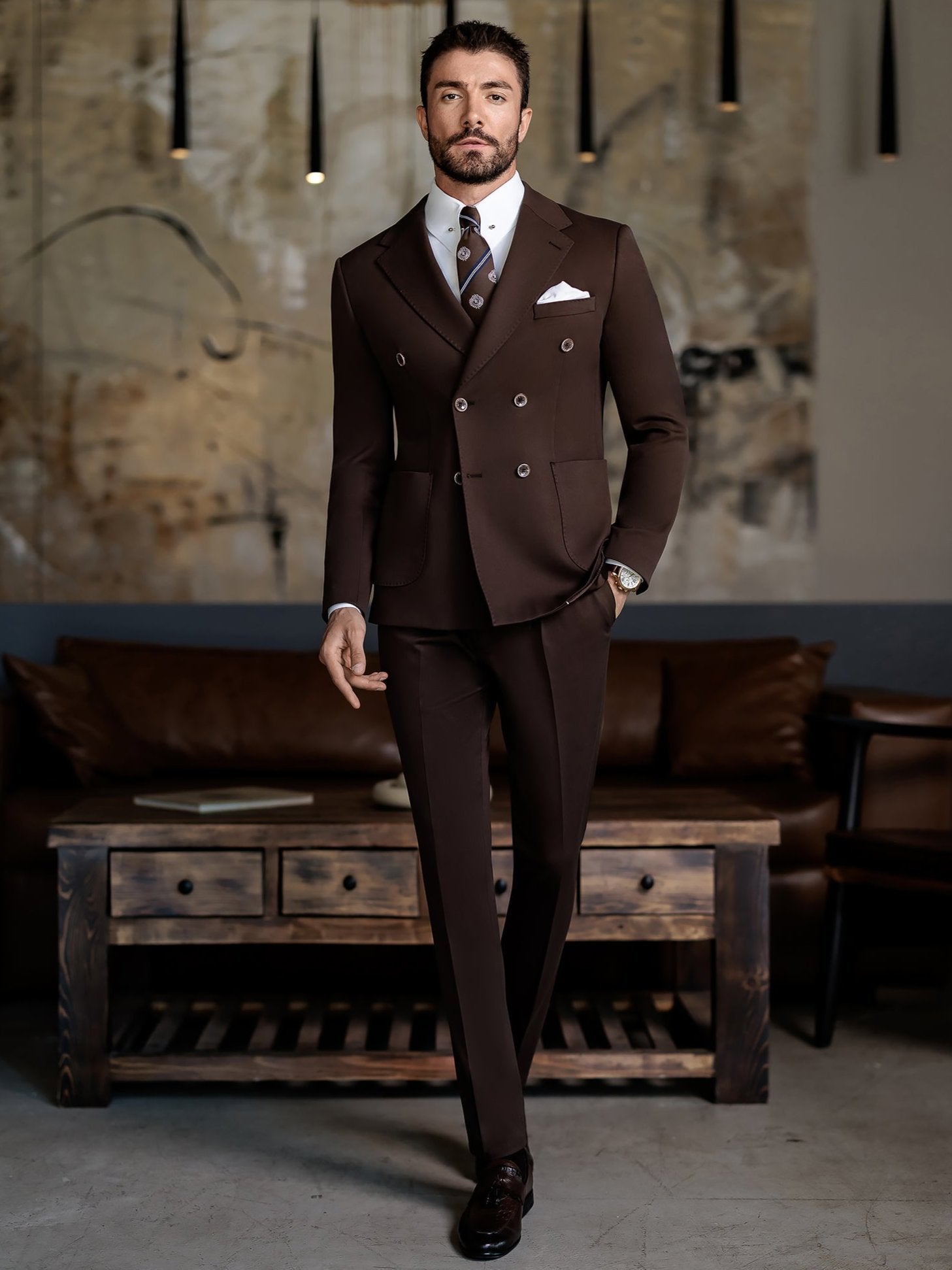 Brown Double Breasted Suit 2-Piece