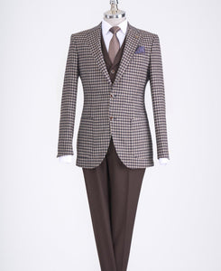 Bojoni Chicago Slim Fit Checked Brown Suit