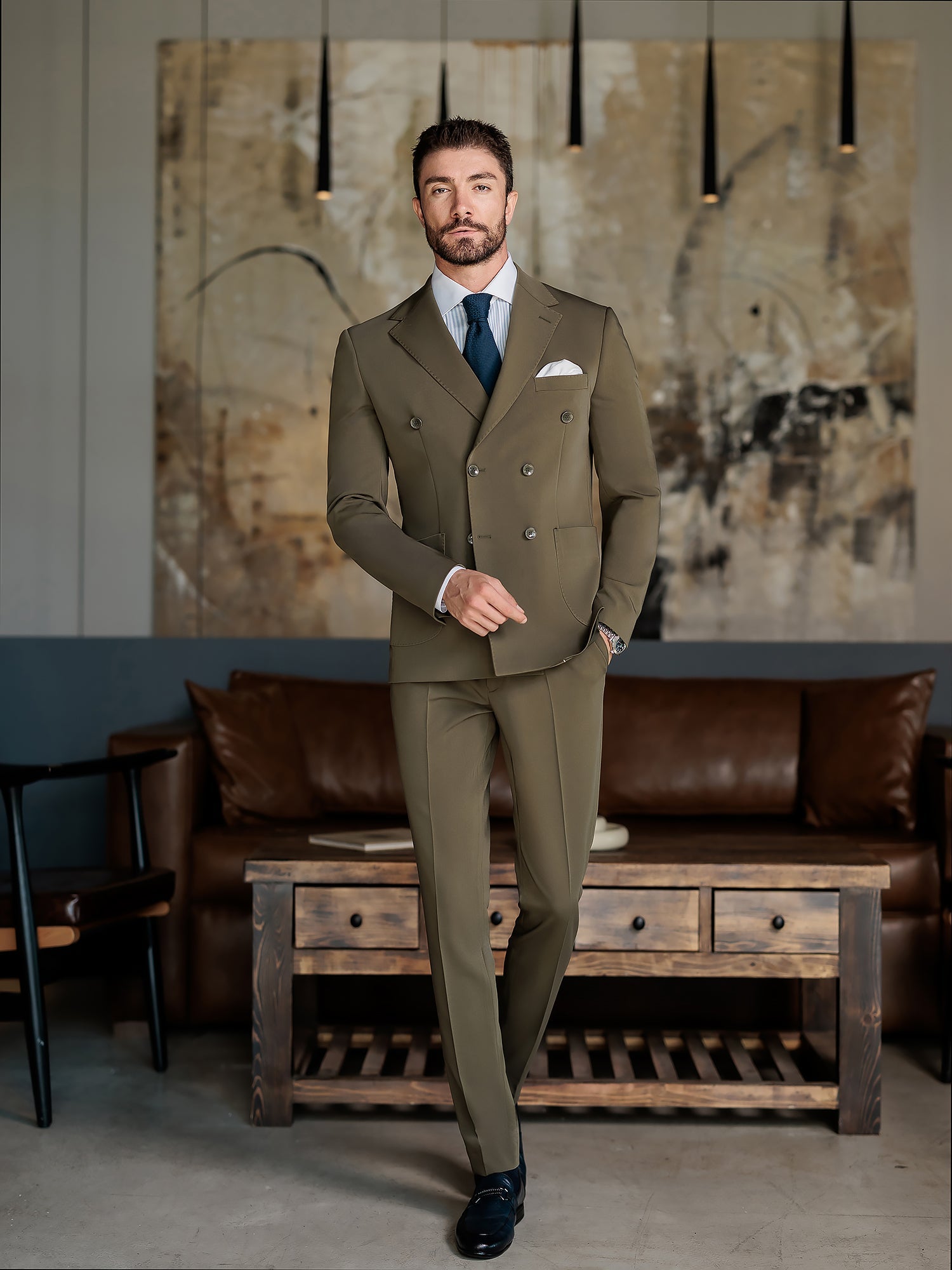 Khaki Double Breasted Suit 2-Piece