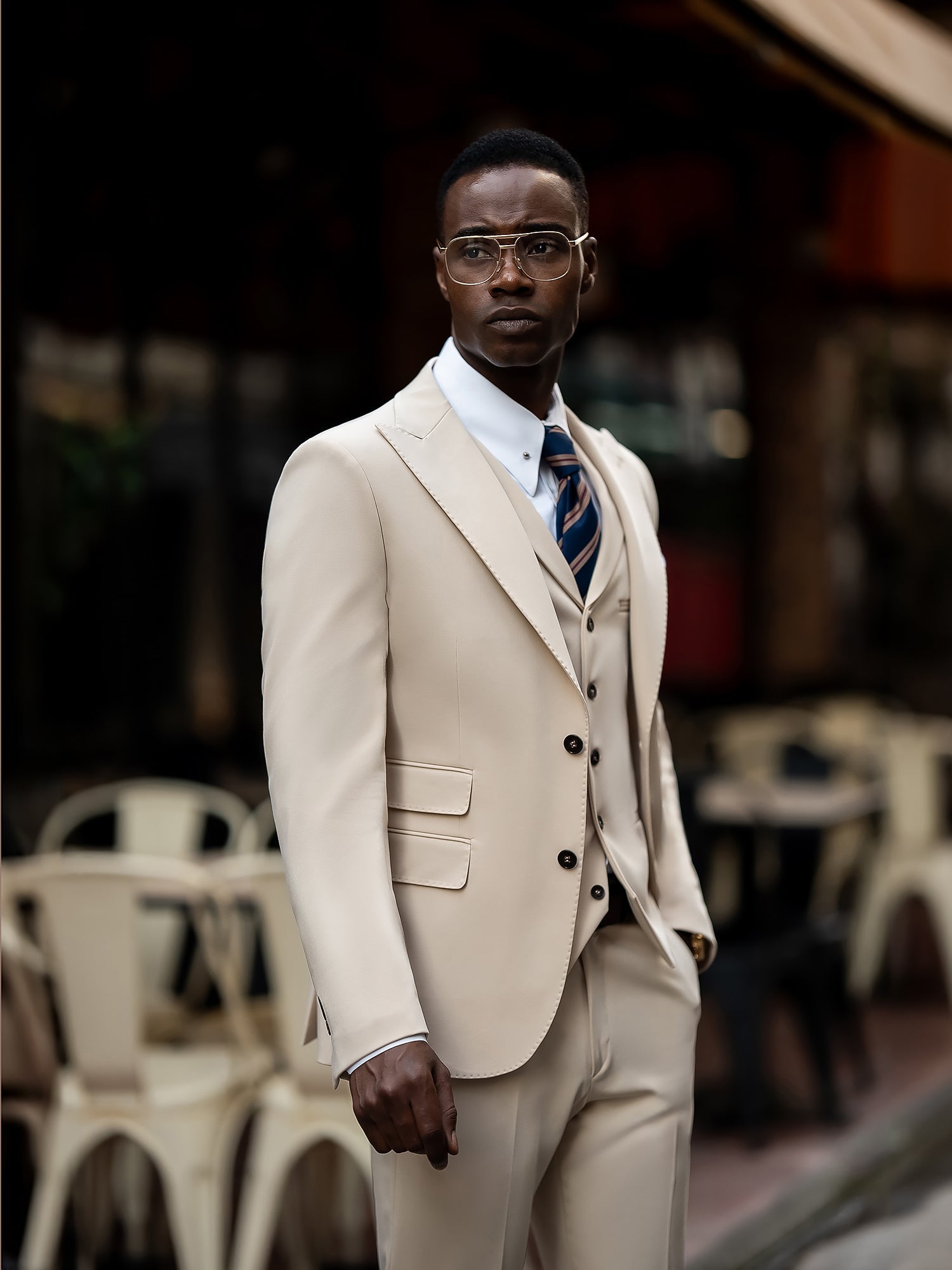 Beige Slim-Fit Suit 3-Piece