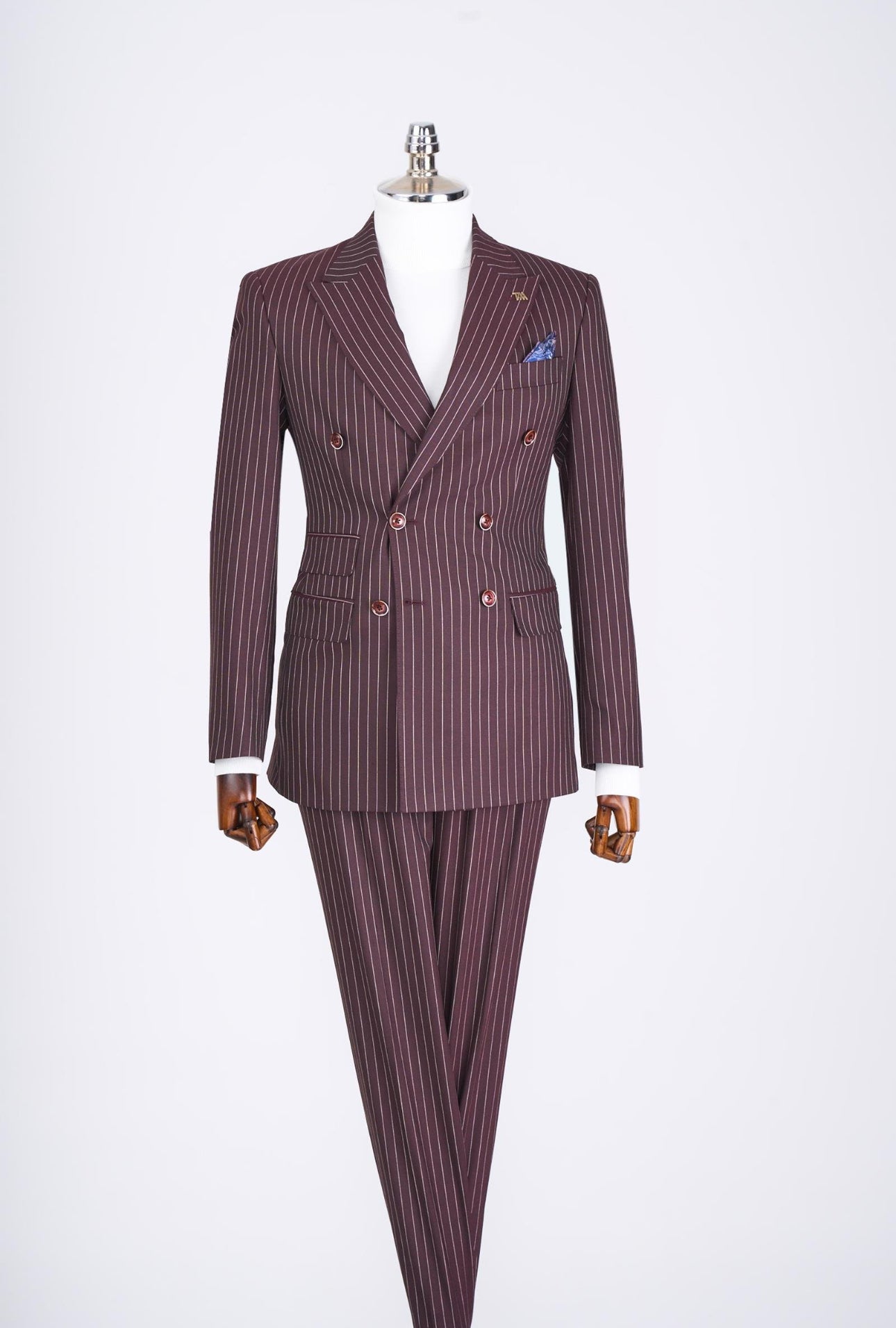 Bojoni Chicago Slim Fit Special Design Double Breasted Burgundy Suit