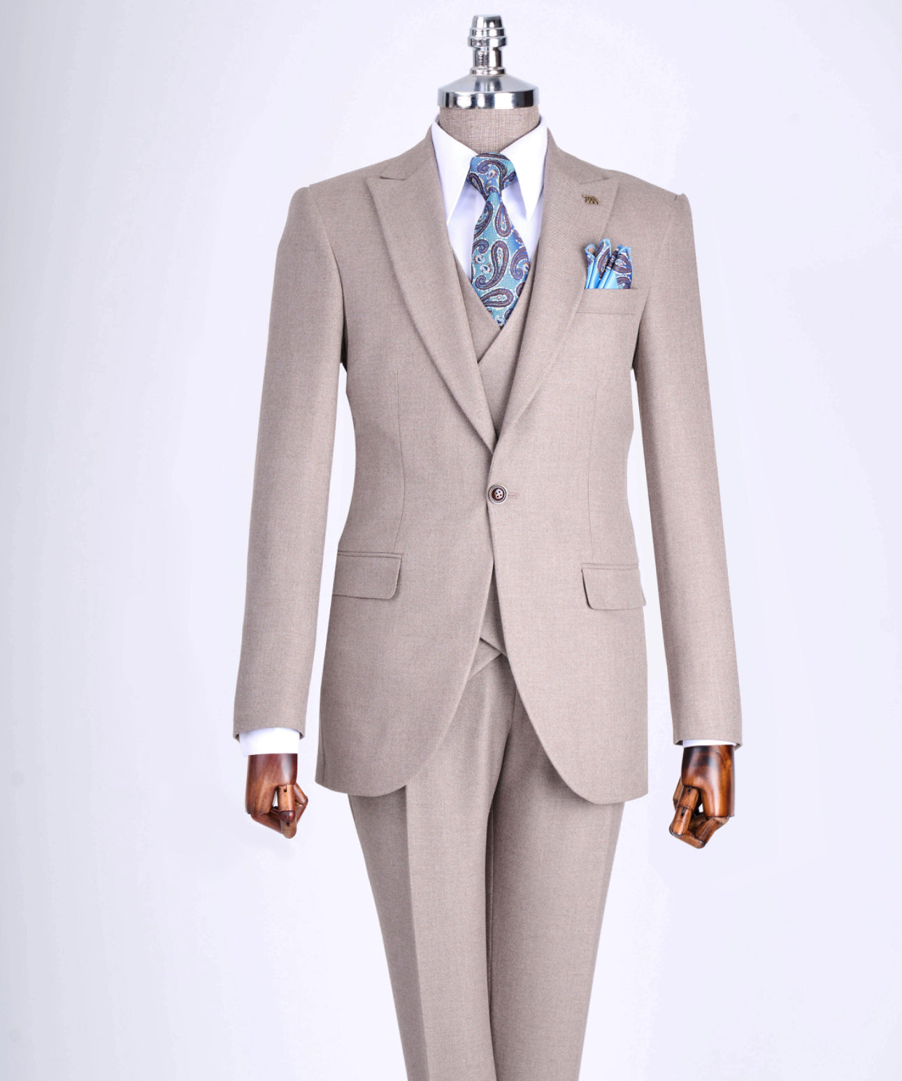 Bojoni Chicago Slim Fit Special Design Light Beige Suit