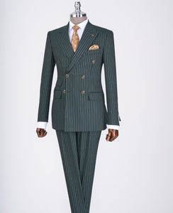 Bojoni Chicago Slim Fit Special Design Double Breasted Dark Green Suit