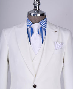 Bojoni Chicago Slim Fit Special Design White Suit