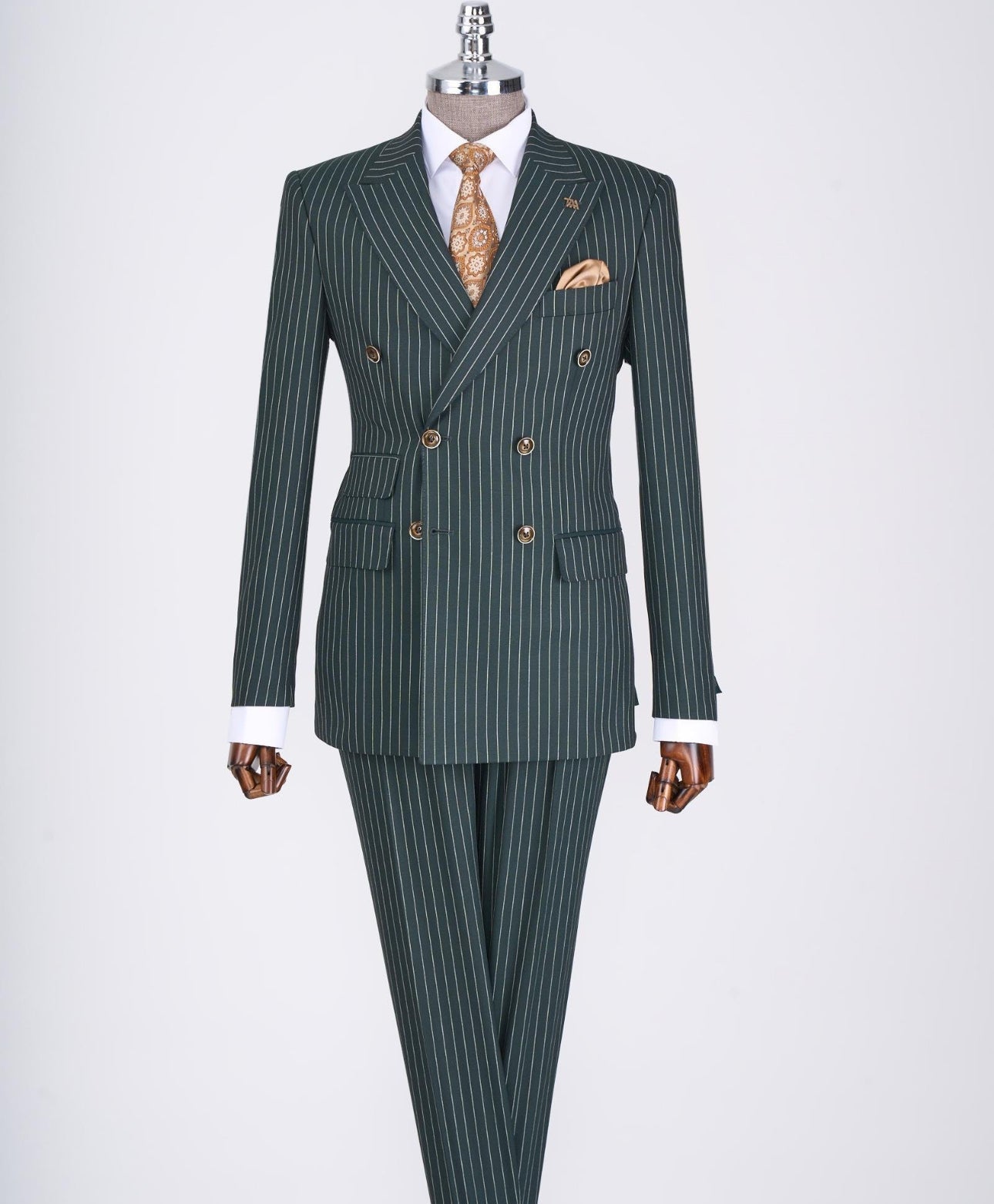 Bojoni Chicago Slim Fit Special Design Double Breasted Dark Green Suit