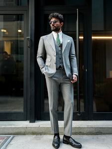 Grey Striped Slim-Fit Suit 3-Piece