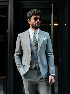 Grey Striped Slim-Fit Suit 3-Piece