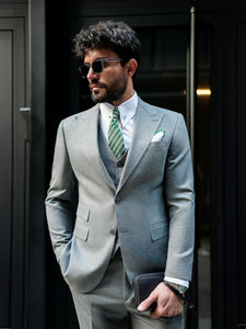 Grey Striped Slim-Fit Suit 3-Piece