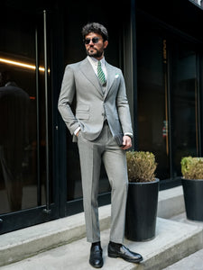 Grey Striped Slim-Fit Suit 3-Piece